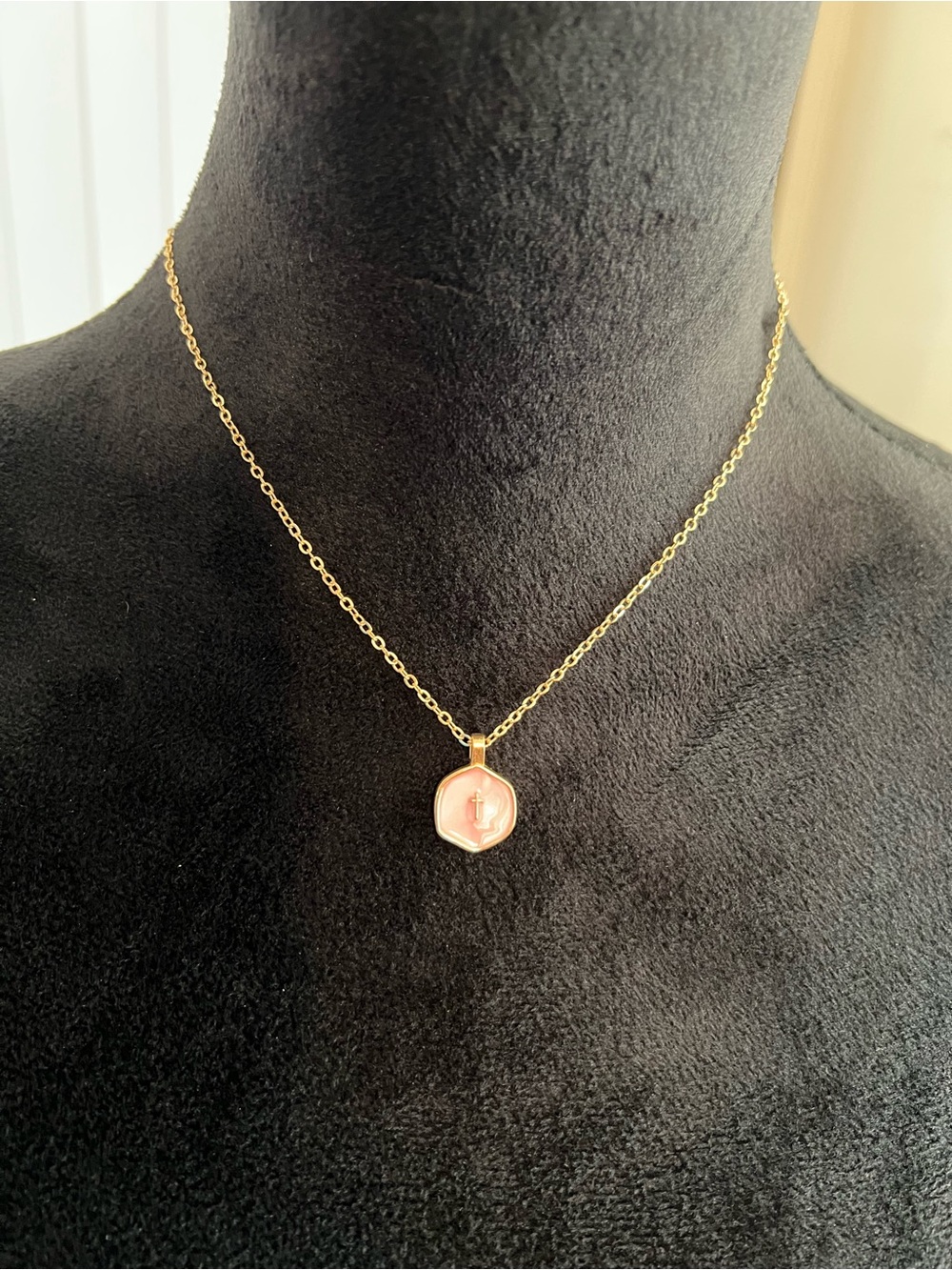 Gold toned Chain Necklace with Pink cross Enamel Pendant